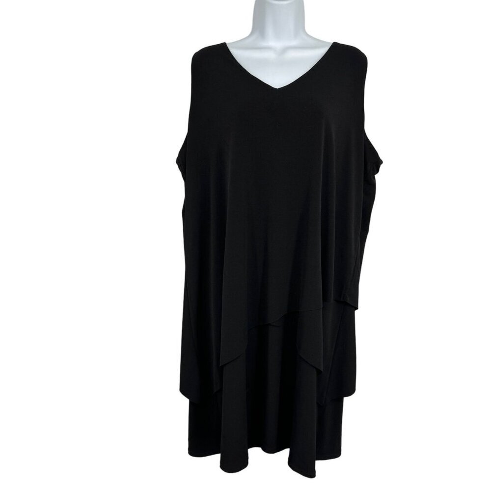 Susan Graver Black Liquid Knit Sleeveless Tiered Dress Size XLP